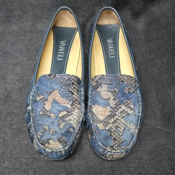 Vaneli Blue Snake Print Fur Slide On Loafers Dress Shoes - Picture 4 of 10